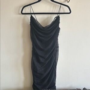 Black Sparkle Cowl Neck Slip Dress - Women's